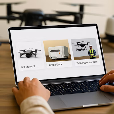 Searching drone listings on a laptop